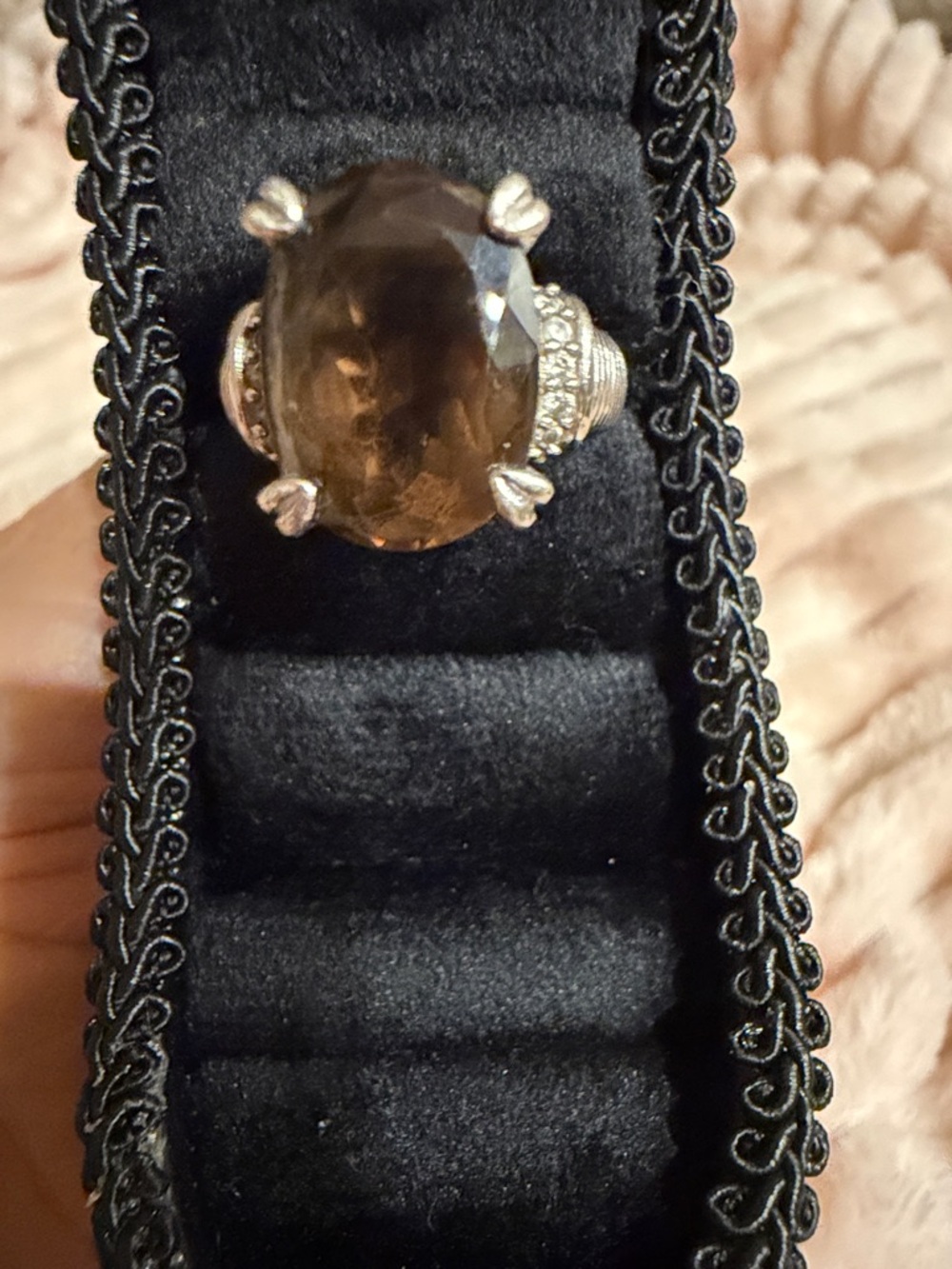 Judith Ripka Smoky Brown Gemstone Ring with Silver and diamond Accents